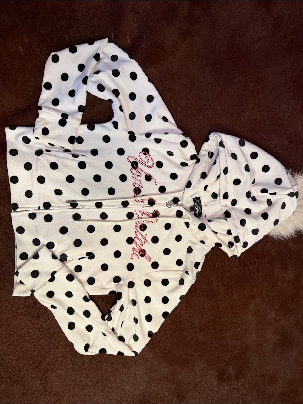 Von Dutch White Polka Dot Hoodie with Black Dots